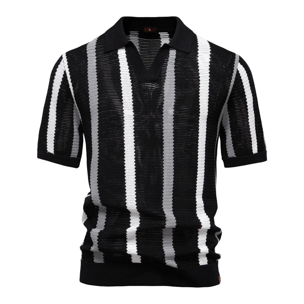 Riviera Striped Knit Polo Shirt