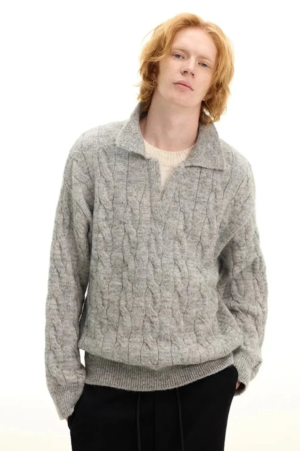The Oslo Knit Polo – Premium Cable Sweater