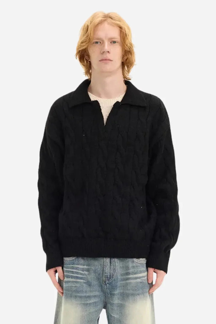 The Oslo Knit Polo – Premium Cable Sweater