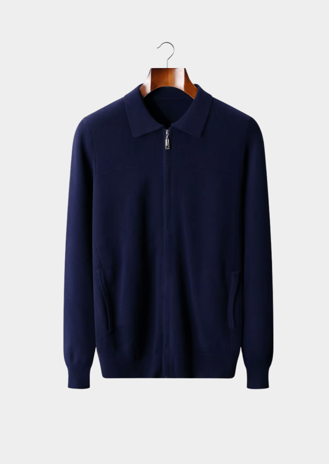 WOOL RIBBED POLO CARDIGAN
