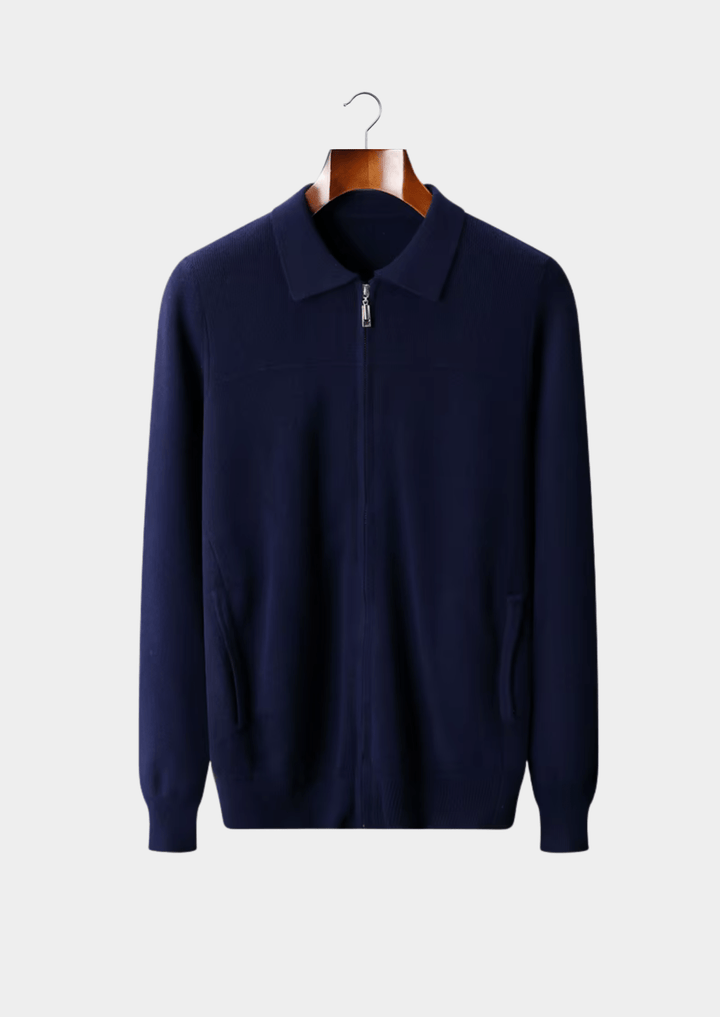 WOOL RIBBED POLO CARDIGAN