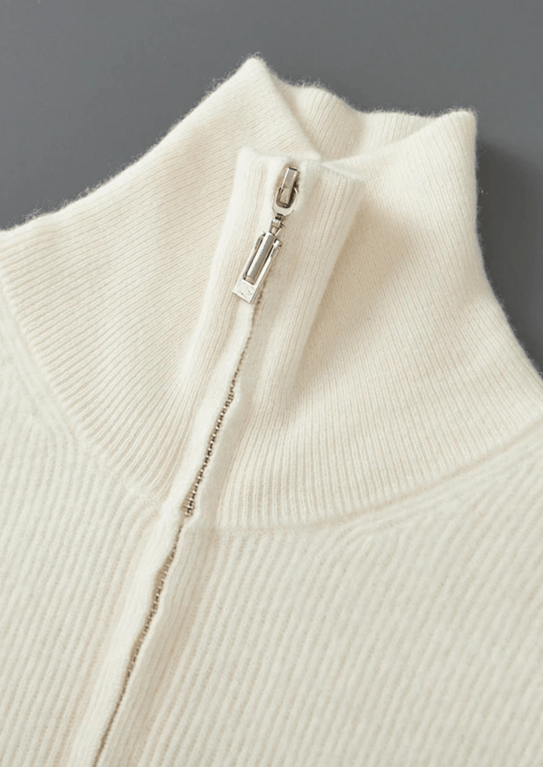 WOOL RIBBED ZIPPER CARDIGAN
