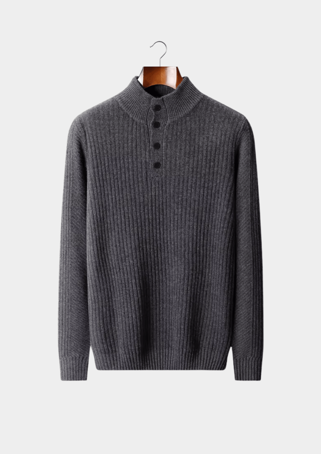 WOOL RIBBED HENLEY SWEATER