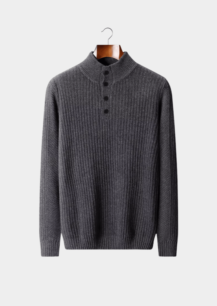 WOOL RIBBED HENLEY SWEATER