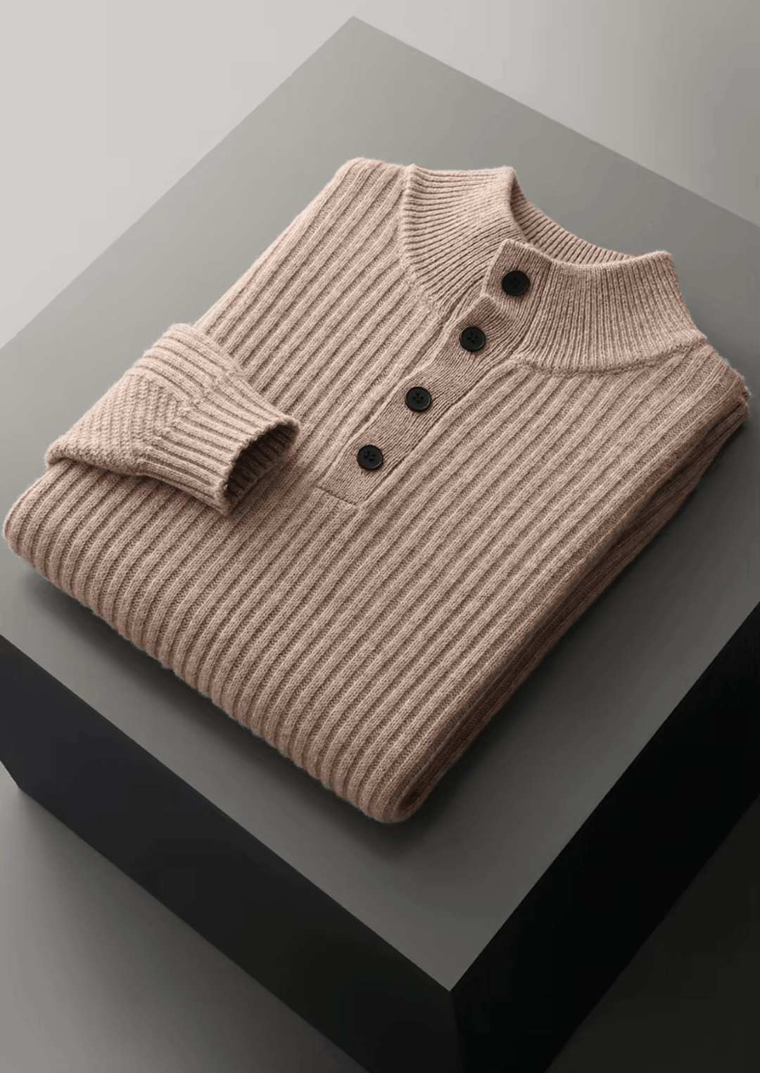 WOOL RIBBED HENLEY SWEATER