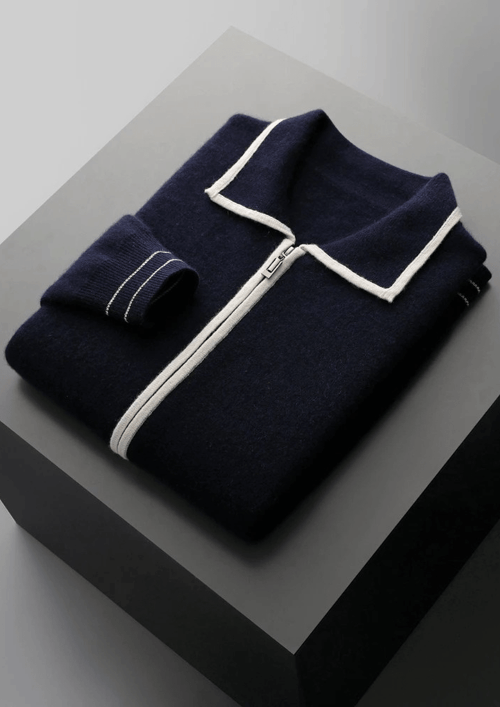 WOOL TWO-TONE POLO CARDIGAN