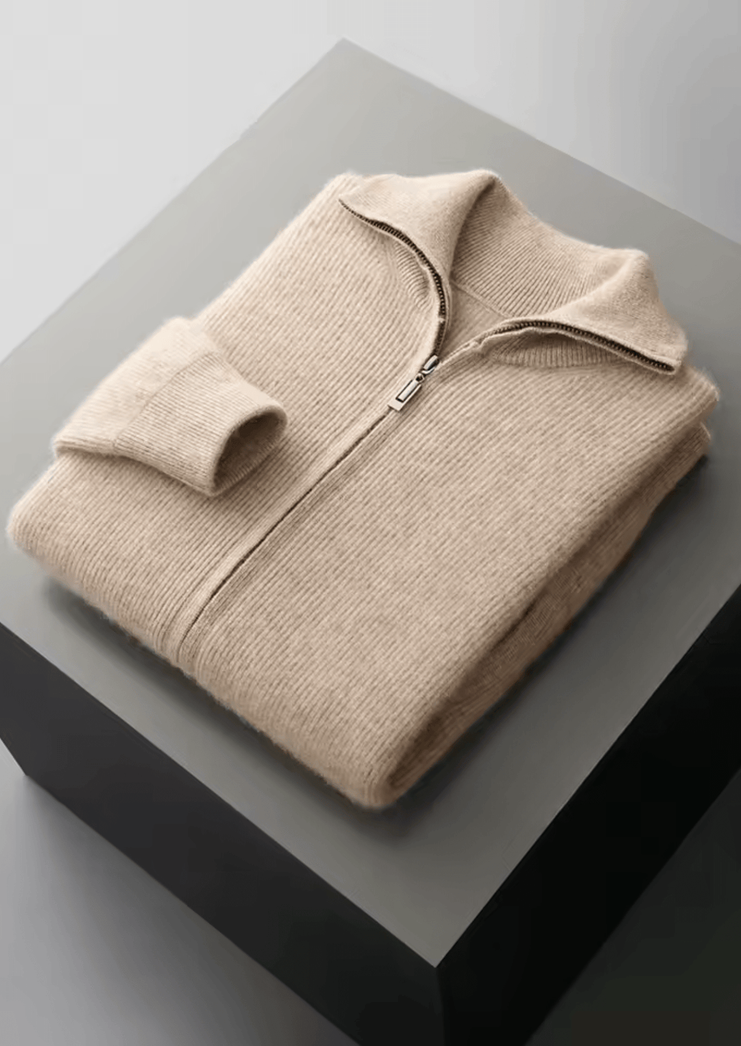 WOOL RIBBED ZIPPER CARDIGAN