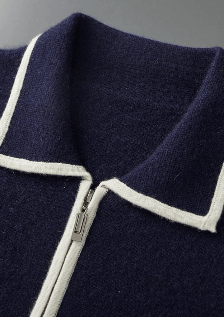 WOOL TWO-TONE POLO CARDIGAN