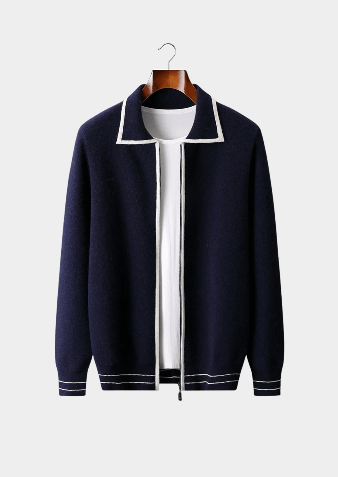 WOOL TWO-TONE POLO CARDIGAN