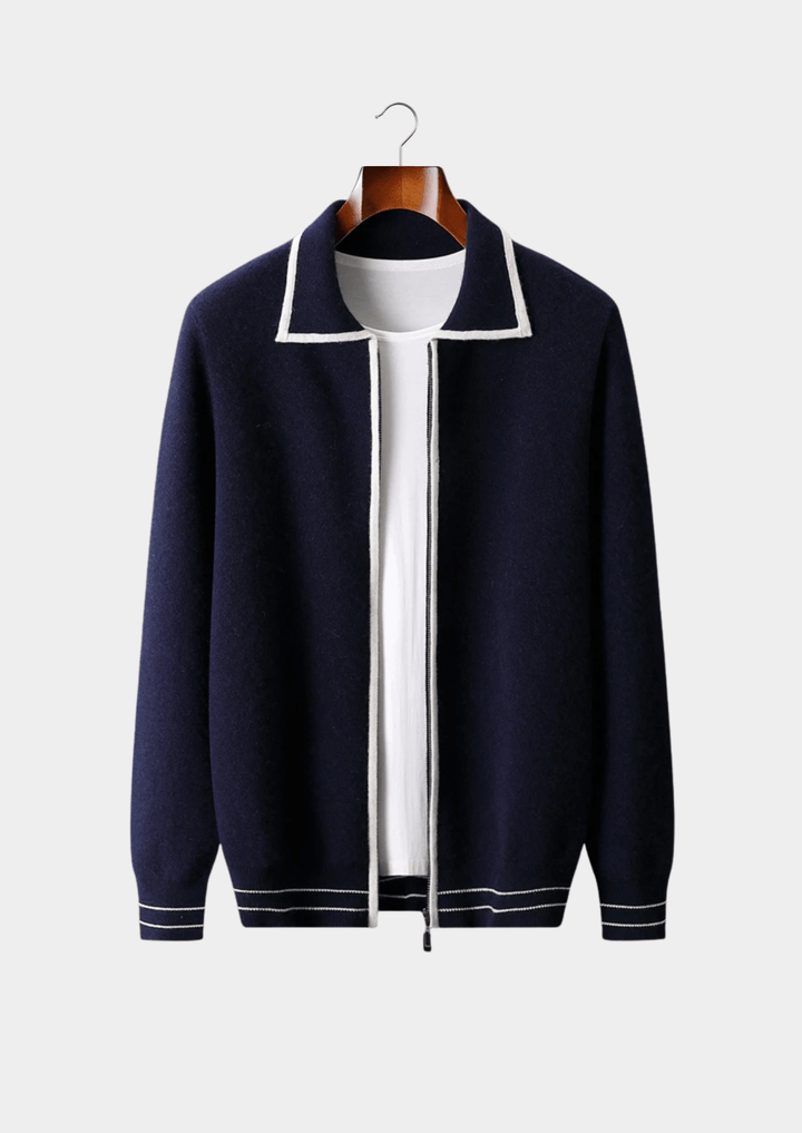 WOOL TWO-TONE POLO CARDIGAN