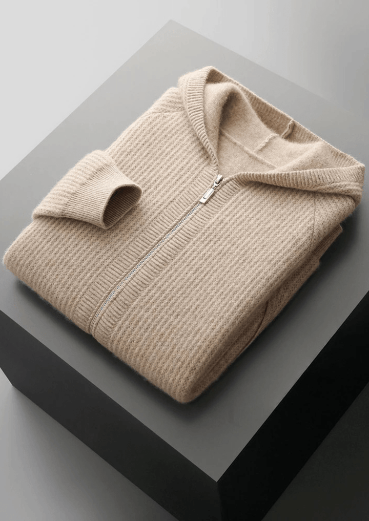 WOOL RIBBED ZIPPER HOODIE