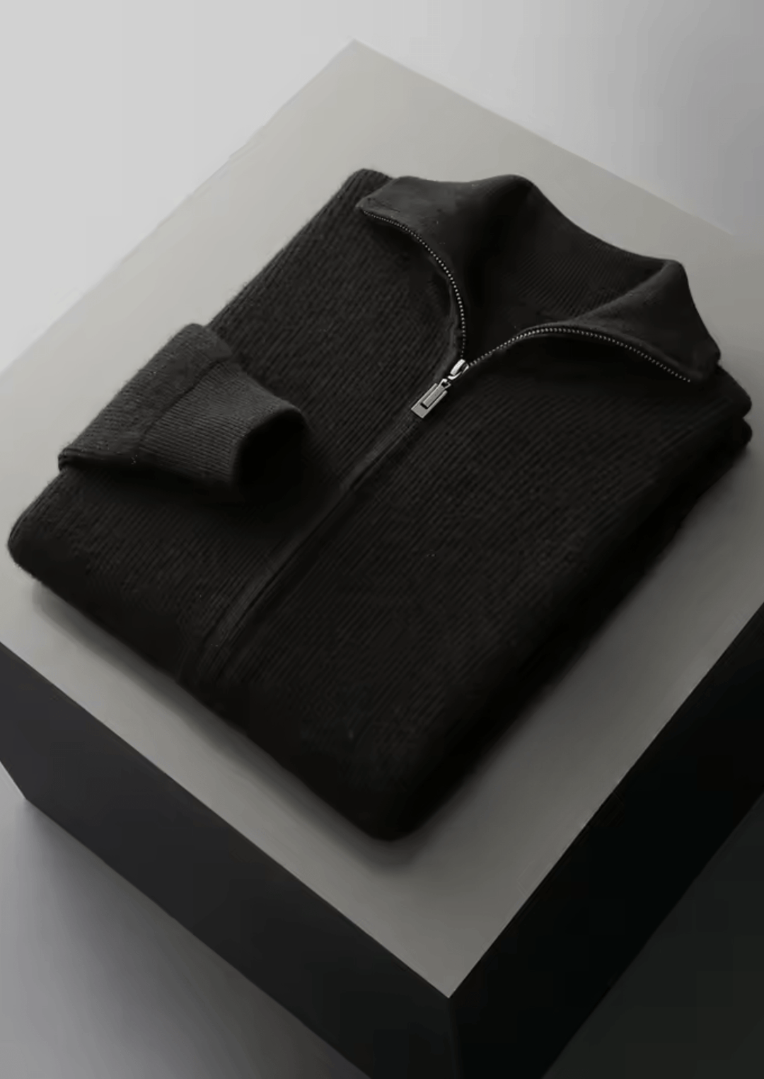 WOOL RIBBED ZIPPER CARDIGAN