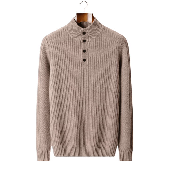 WOOL RIBBED HENLEY SWEATER