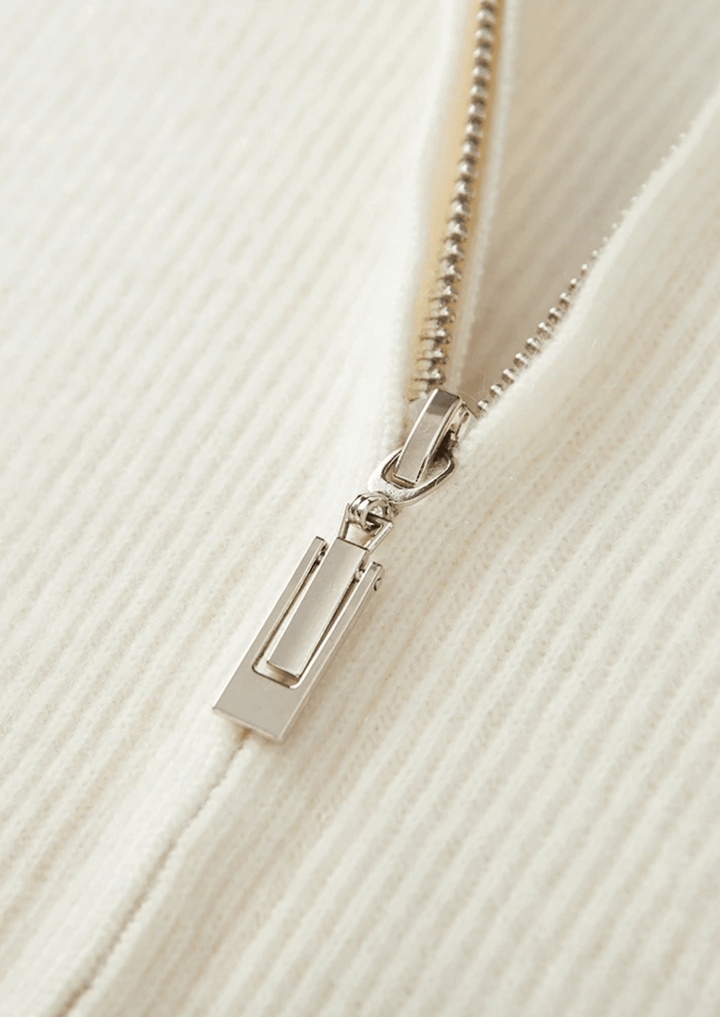 WOOL RIBBED ZIPPER CARDIGAN