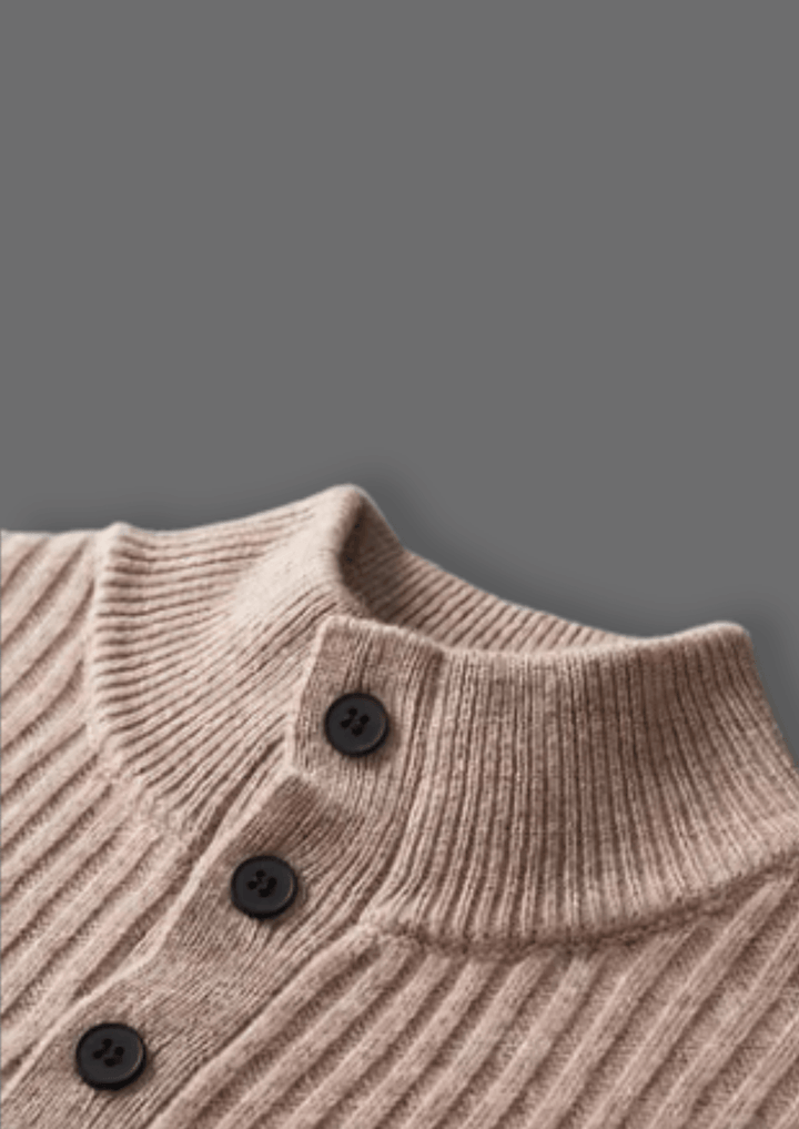 WOOL RIBBED HENLEY SWEATER